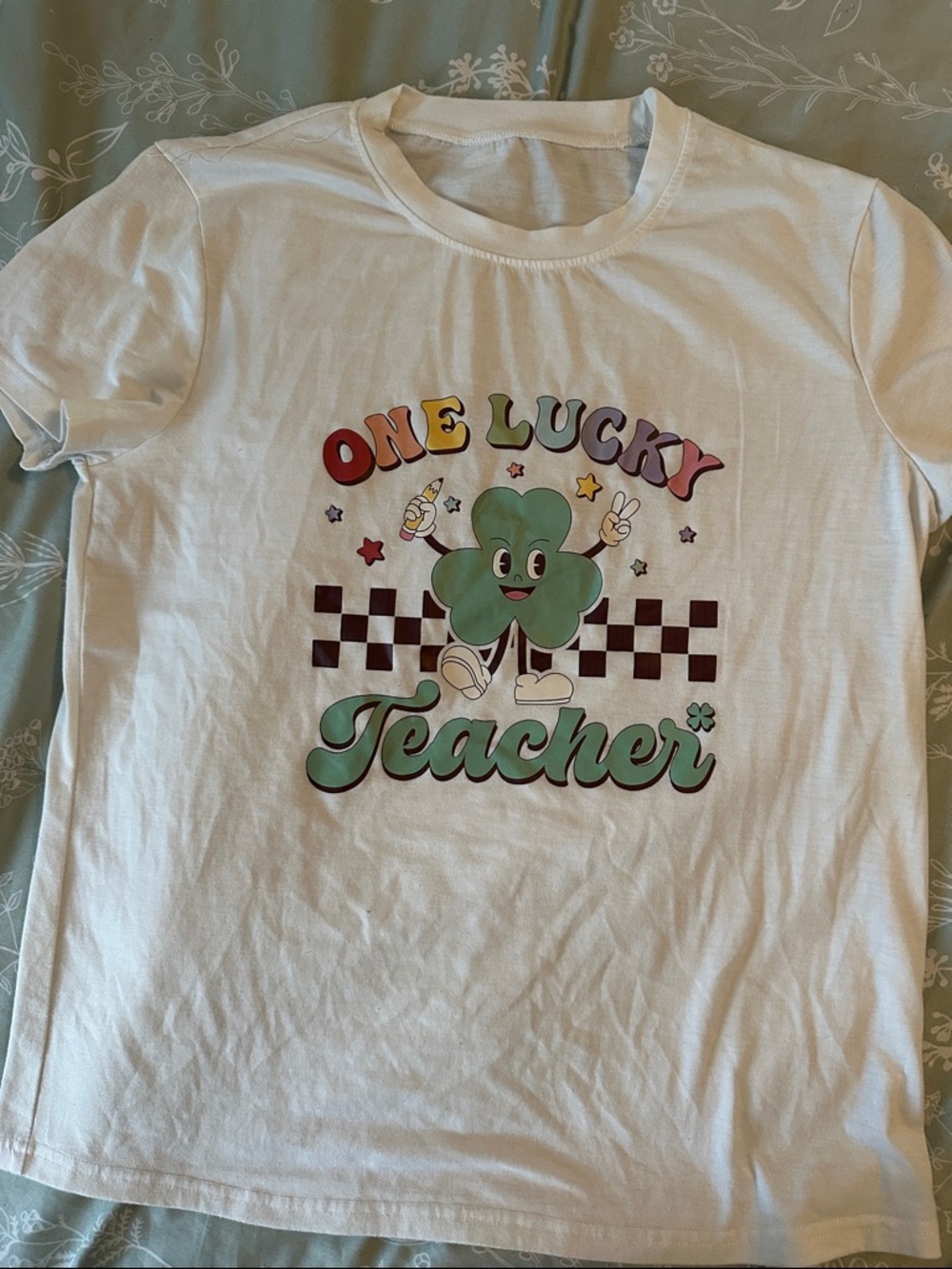 White 'One Lucky Teacher' Graphic Tee
